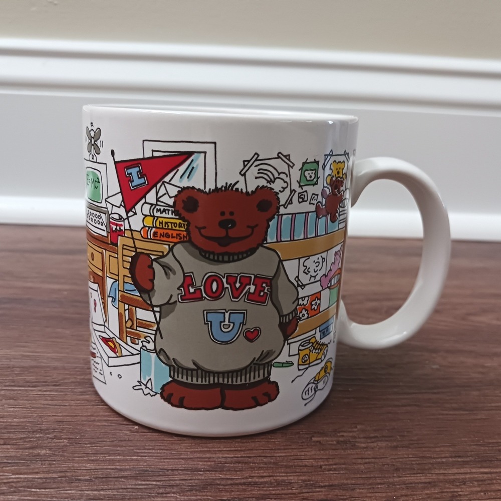 Vintage Russ Berrie Messy Room Teddy Bear Coffee Mug Love U Item 8714 Korea